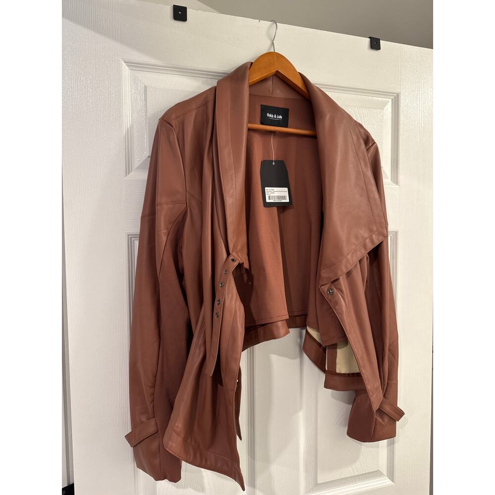 Ookie & Lala Drape Moto Faux Ponte Jacket in Luggage Color Size XL